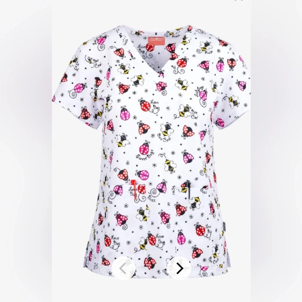 New Uniform Advantage Zavate Ava Therese lady bug bumble bee print scrub top XL - Picture 1 of 5